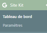Onglet pour configurer Google site kit sur WordPress